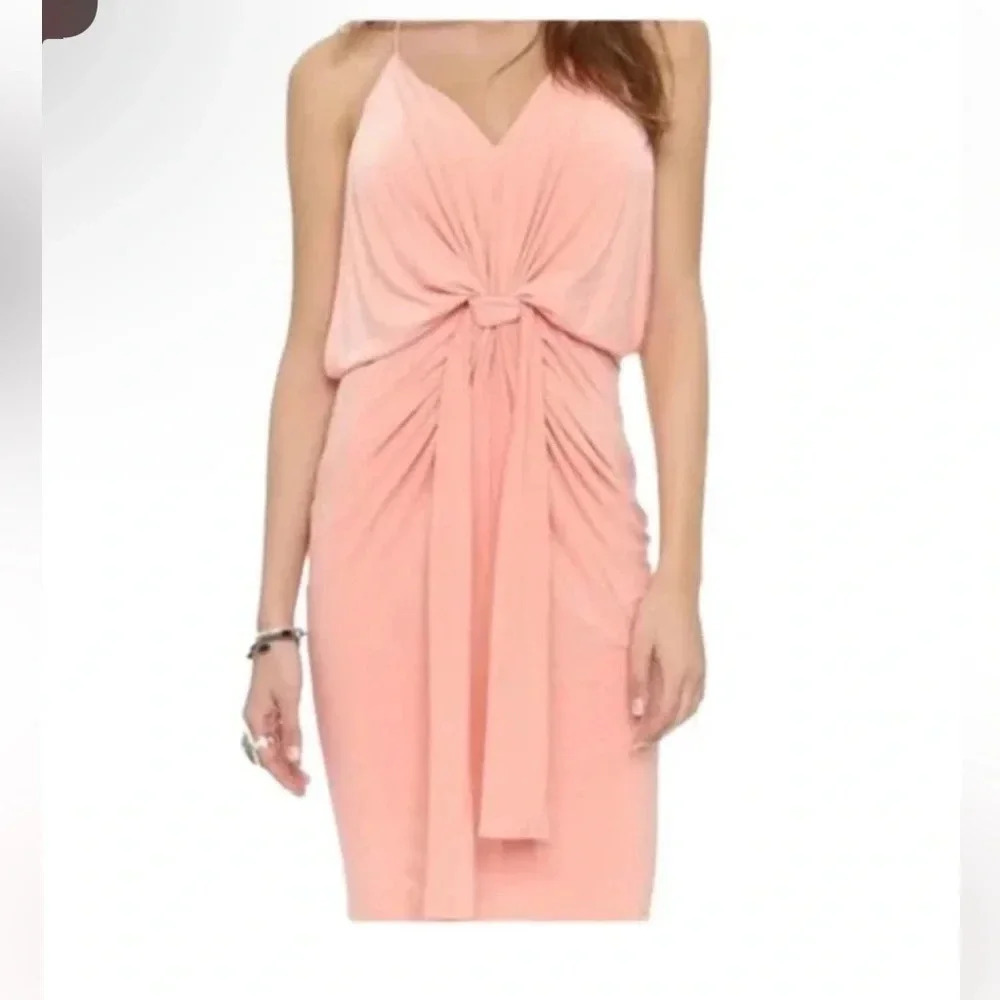 Misa Los Angeles Pink Halter Sheath Midi Dress